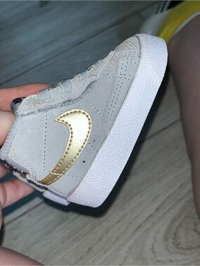 Nike Kids Suede Sneaker in Beige with Gold Swoosh